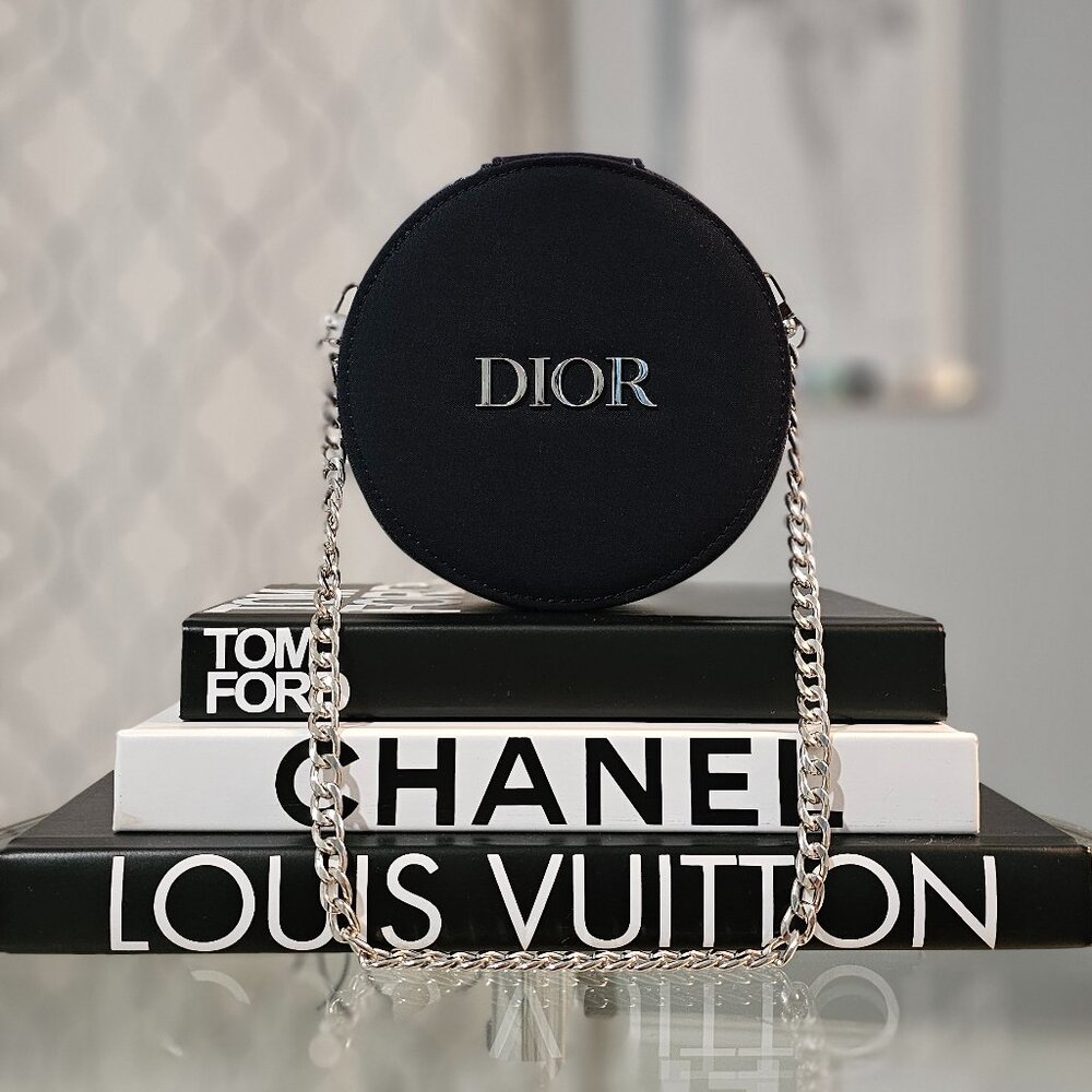 Authentic New CHRISTIAN DIOR Round Shoulder Bag with Mirror Navy Blue Silver New